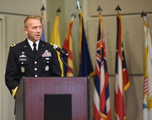 CLAY NATIONAL GUARD CENTER, Marietta, GA, August 24, 2015 – “I owe so much to so many people. The reality of today is that it’s more about others than it is about me,” said newly promoted Brig. Gen. Thomas Carden to current and former members of the Georgia National Guard. Carden asked all retired members of the Georgia National Guard to be stand and recognized.